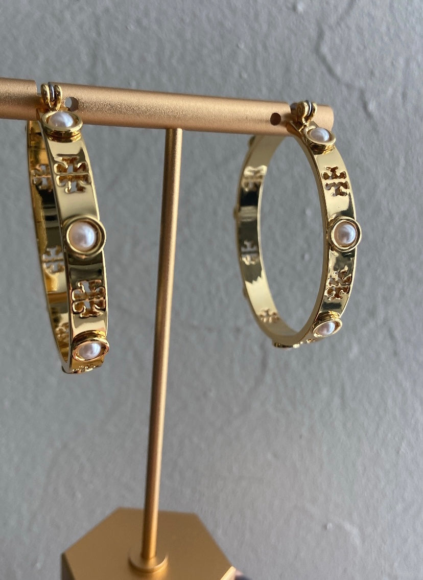 LARGE PEARL HOOPS